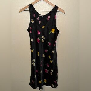 Saks Fifth Avenue Black Silk Floral Slip Dress | 100% Silk | Size L